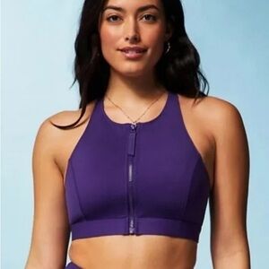 Fabletics High Tide Zip Front Swim Top, Purple